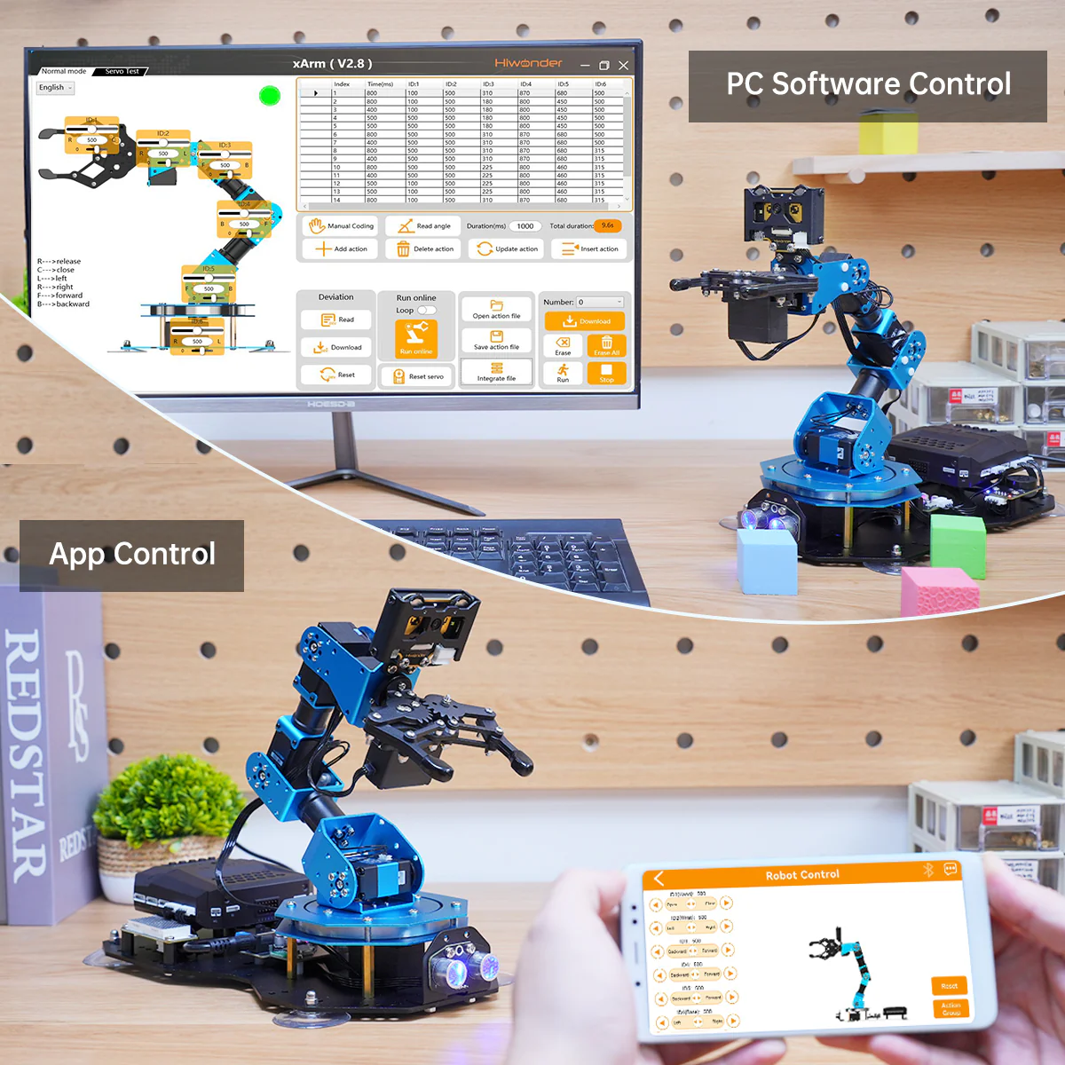 Brazo robótico Hiwonder xArm AI Desktop controlado desde un ordenador